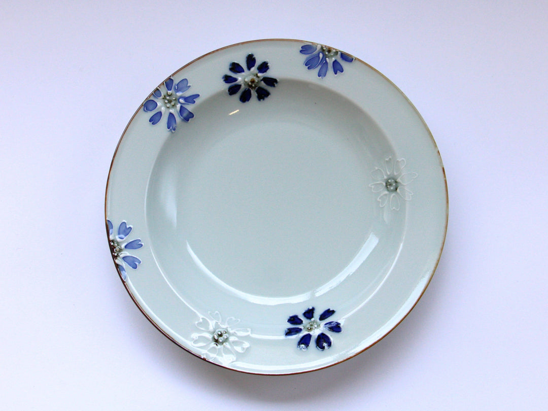 Slip Trailing Small Flower Chirashi Rim Plate Large - Crafted By Tokushichi Kiln