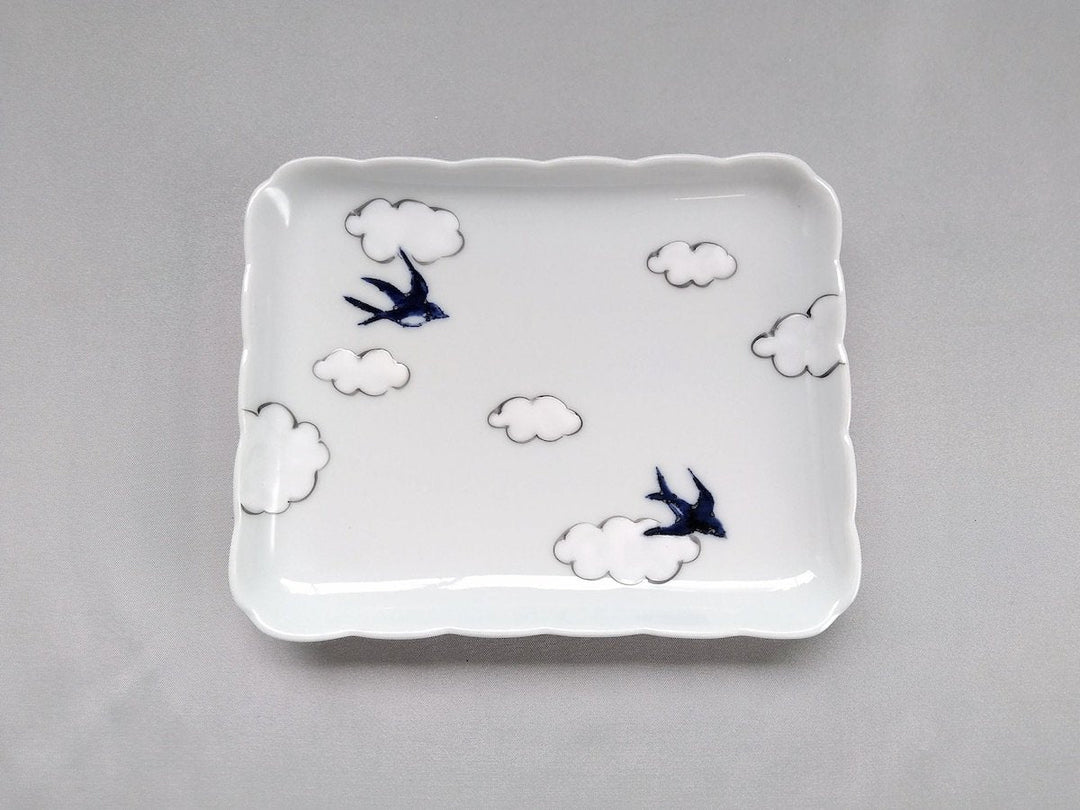 Cloud swallow Long Square Plate - Crafted By Tokushichi Kiln