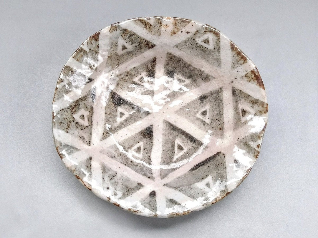 Mouse Shino Triangular Lattice Pattern 7-Sun Shallow Bowl - Crafted By Kazuji Sato