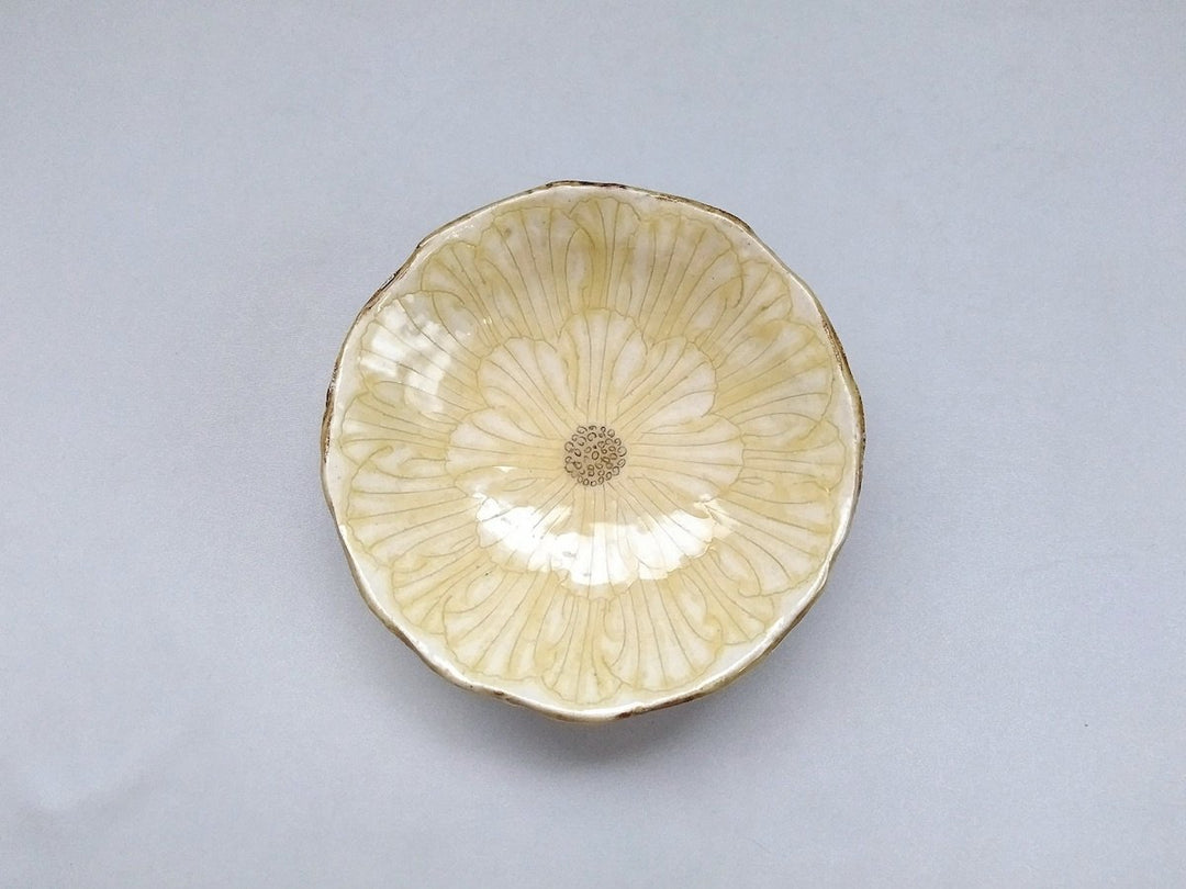 Peony Flower 5-Sun Shallow Pot Yellow - Crafted By Yoshihei Kato