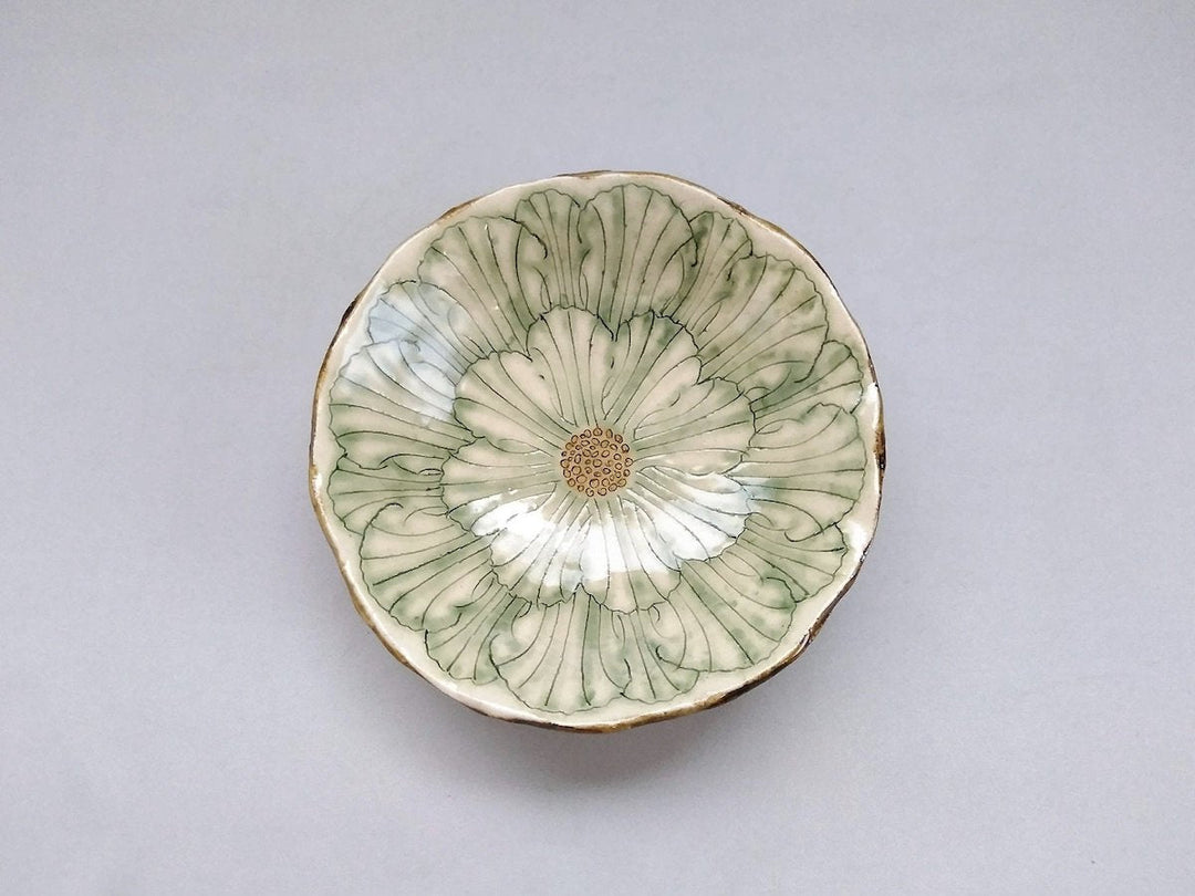 Peony Flower 5-Sun Shallow Pot Green - Crafted By Yoshihei Kato