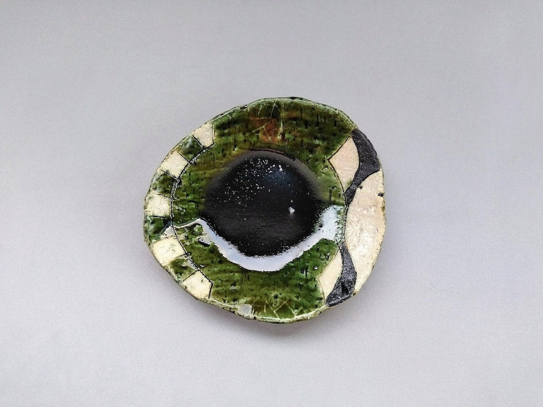 Oribe Black Striped White Dots Striped Rice Ball Plate - Crafted By Kazuhito Yamamoto