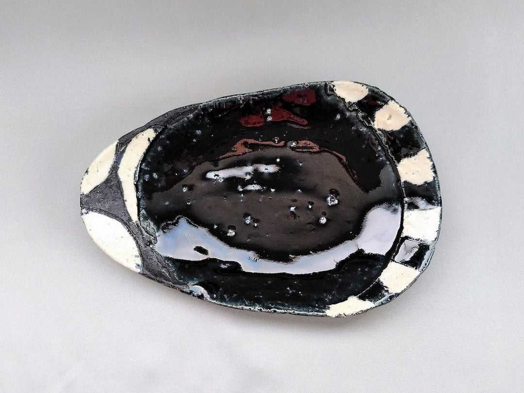 Blue Glazed Black White Dots Striped Egg Plate Small - Crafted By Kazuhito Yamamoto