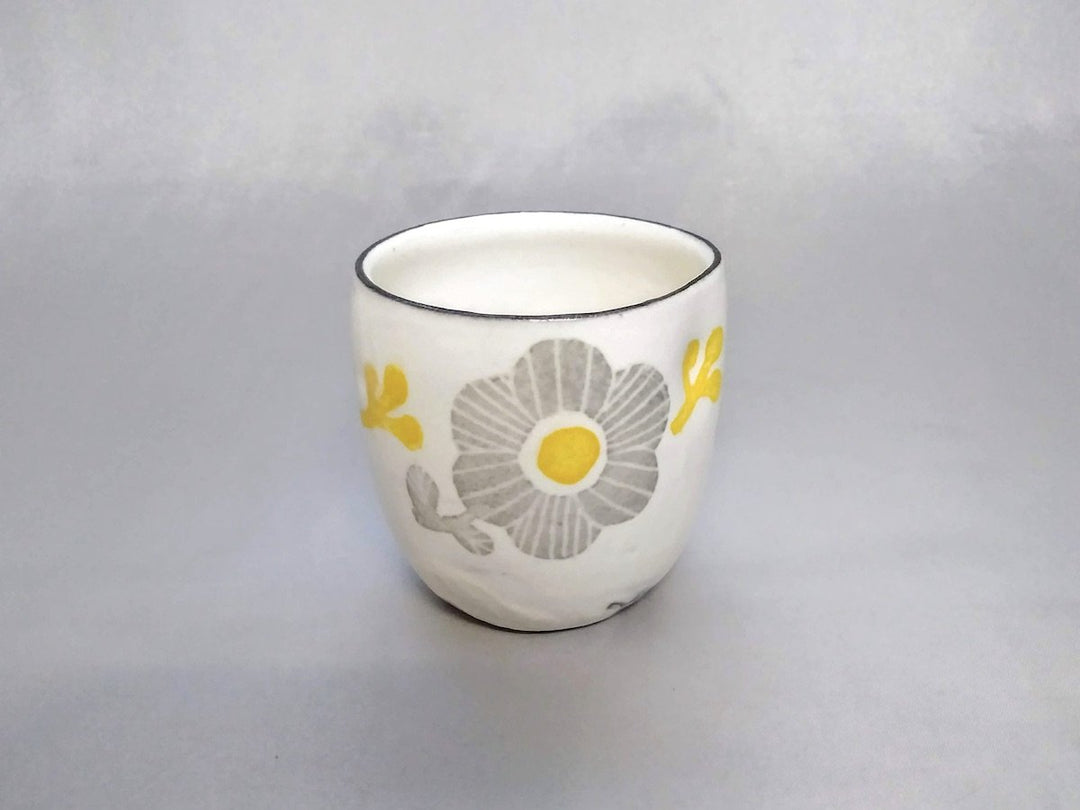 Japanese paper Underglazed Gray Yellow Flower dimple Cup - Crafted By Yasumi Pottery