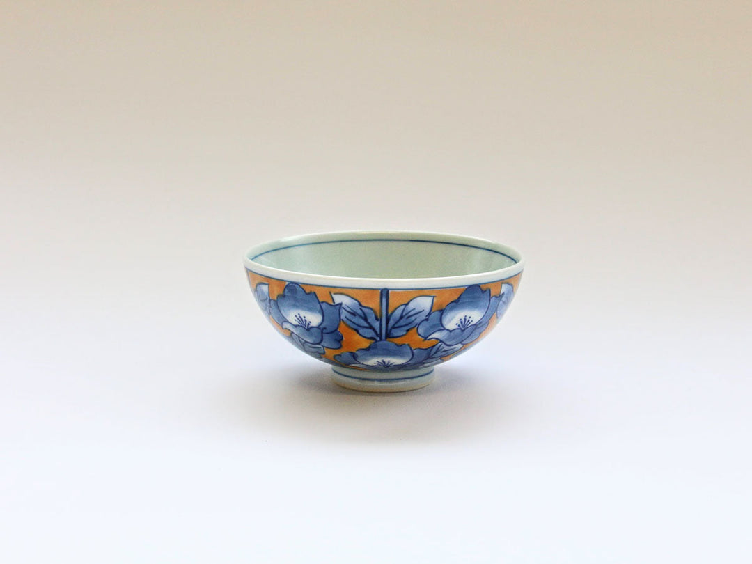 Yellow round Japanese porcelain rice bowl from Denshotouen, Saga