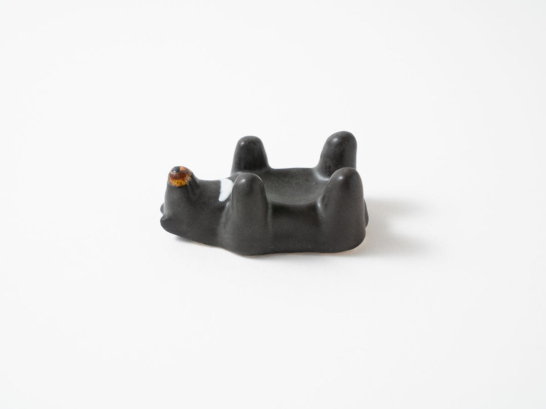 Asian black bear egg stand, hand-painted Japanese pottery by Ryo Makita