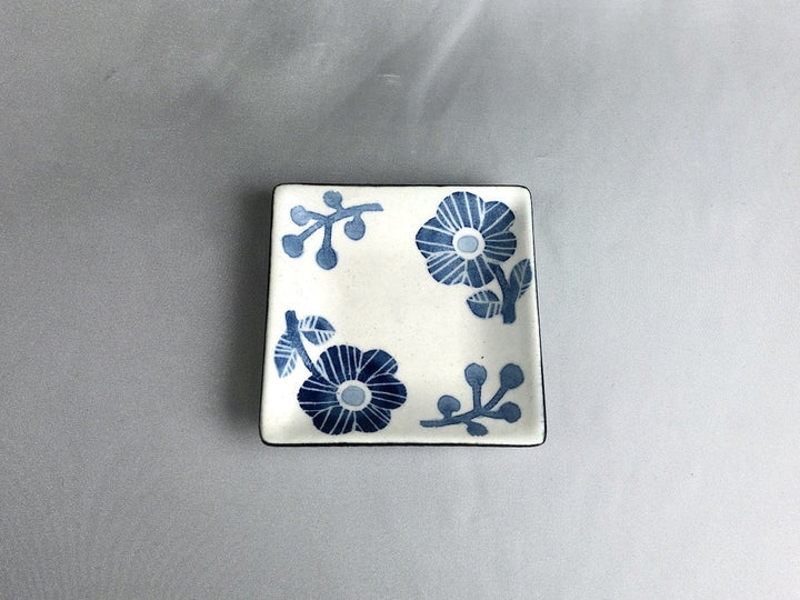 WAshi-Underglazed Blue Flower Square Small Plate - Crafted By Yasumi Pottery