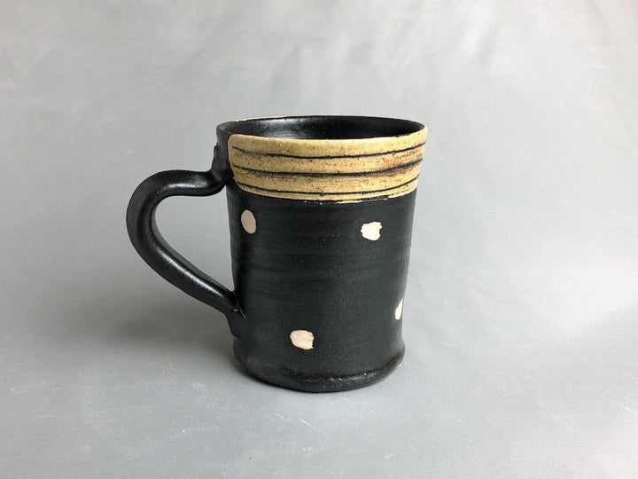 Black Glazed line engraved dot tube Mug - Crafted By Kazuhito Yamamoto