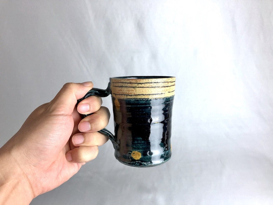 Blue Glazed line engraved dot tube Mug - Crafted By Kazuhito Yamamoto