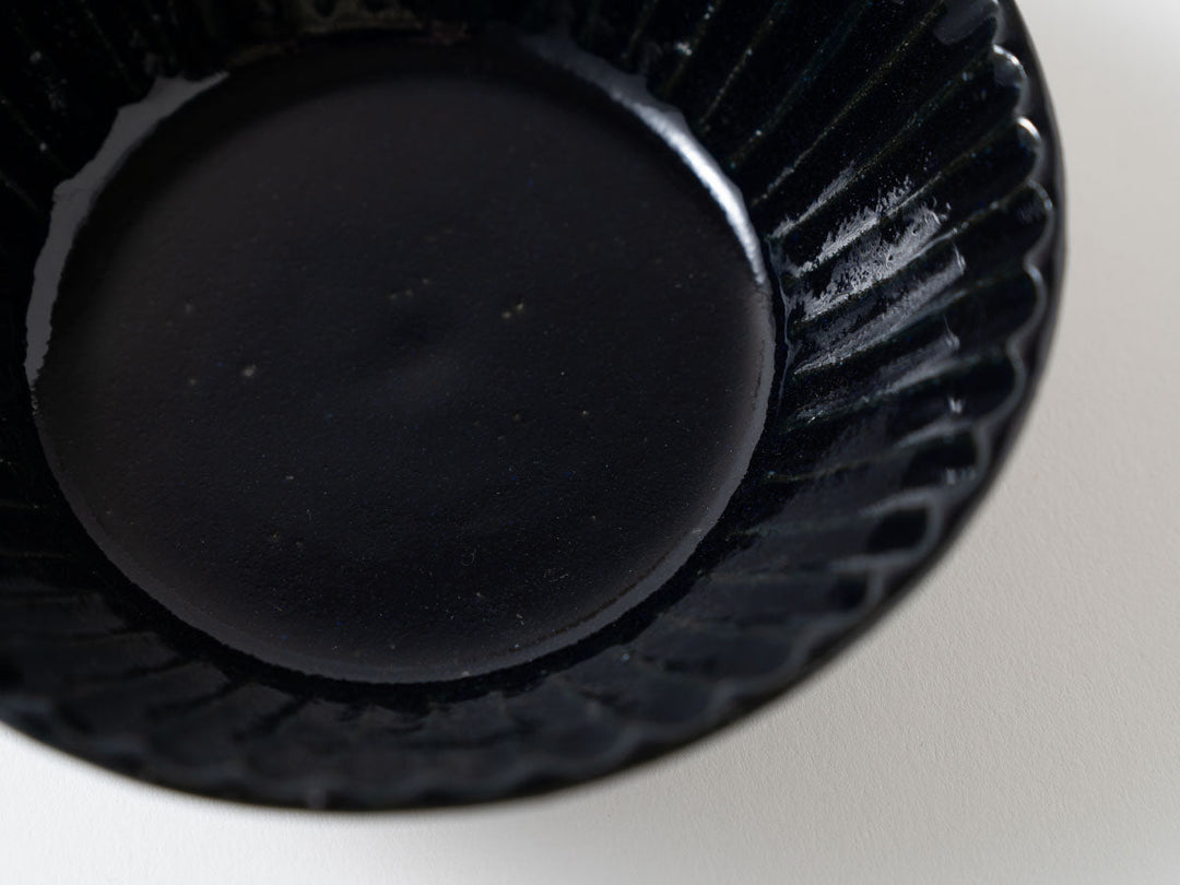 Ruri Glaze Ribbed Flat Bowl (Small) - Crafted By Hitoshi Kato