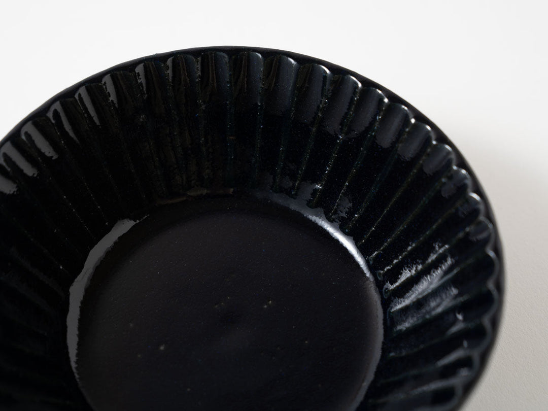 Ruri Glaze Ribbed Flat Bowl (Small) - Crafted By Hitoshi Kato