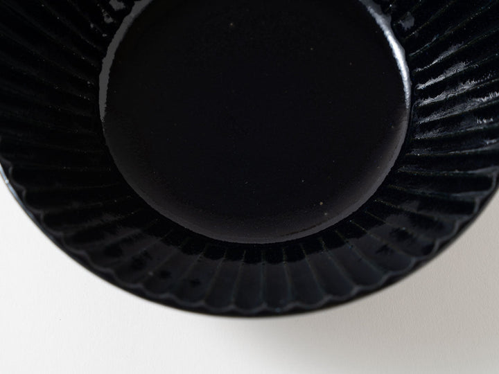 Ruri Glaze Ribbed Flat Bowl (Medium) - Crafted By Hitoshi Kato