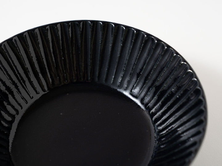Ruri Glaze Ribbed Flat Bowl (Medium) - Crafted By Hitoshi Kato