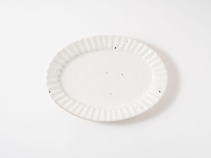 White Slip Ribbed Oval Plate (Medium) - Crafted By Hitoshi Kato