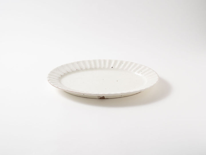 White Slip Ribbed Oval Plate (Medium) - Crafted By Hitoshi Kato