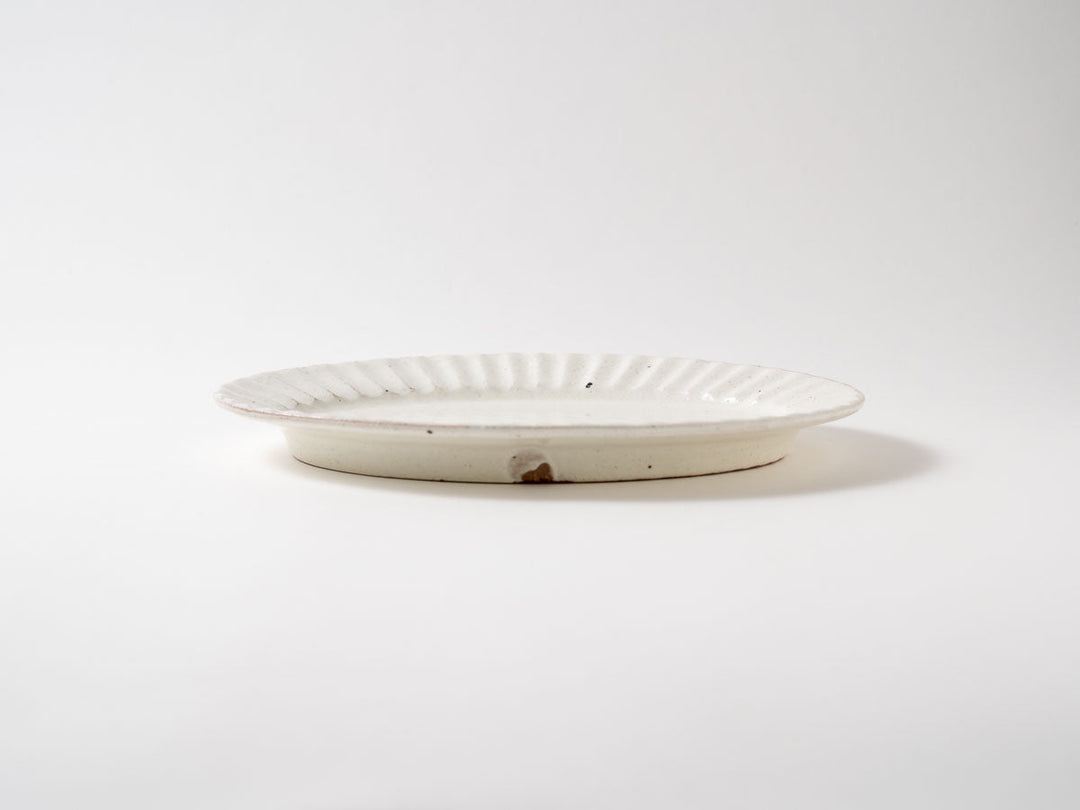 White Slip Ribbed Oval Plate (Medium) - Crafted By Hitoshi Kato