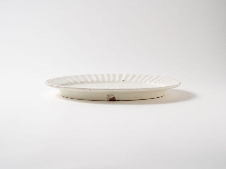 White Slip Ribbed Oval Plate (Medium) - Crafted By Hitoshi Kato