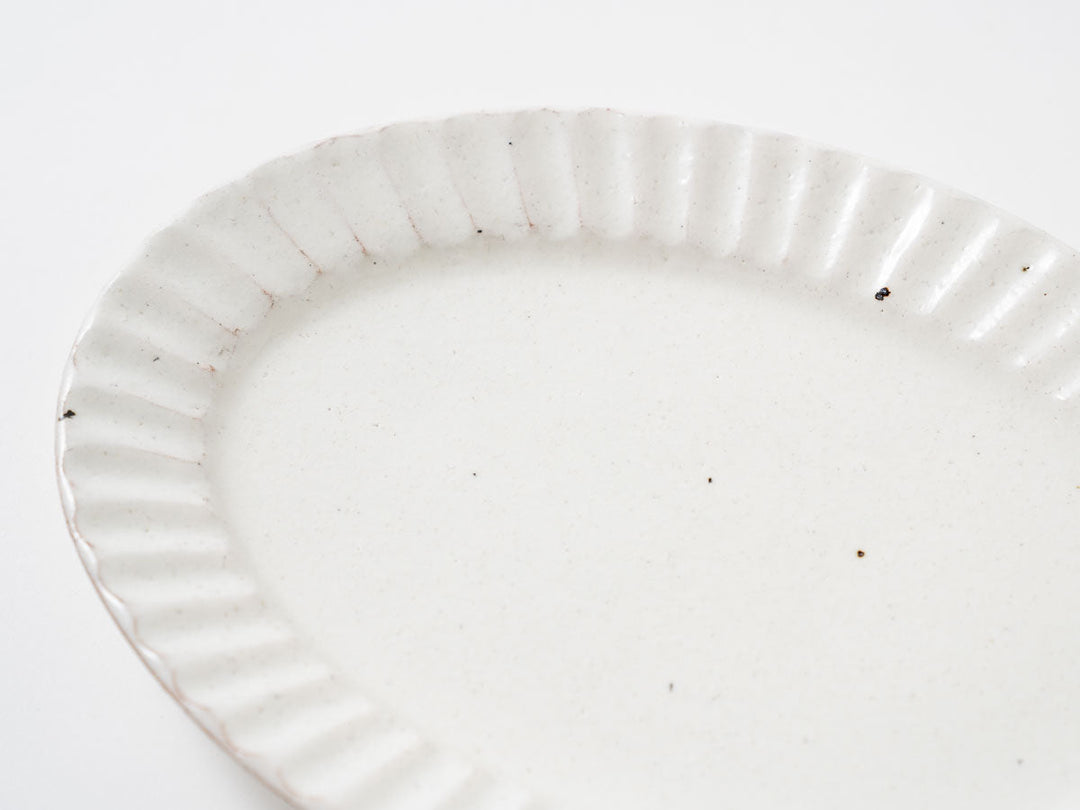 White Slip Ribbed Oval Plate (Medium) - Crafted By Hitoshi Kato