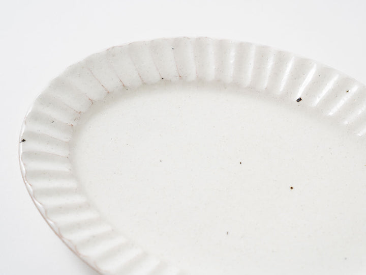 White Slip Ribbed Oval Plate (Medium) - Crafted By Hitoshi Kato