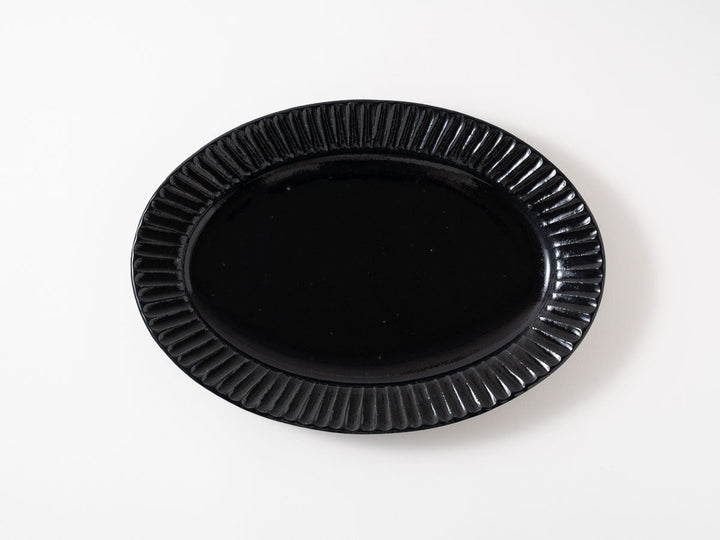 Ruri Glaze Ribbed Oval Plate (Large) - Crafted By Hitoshi Kato