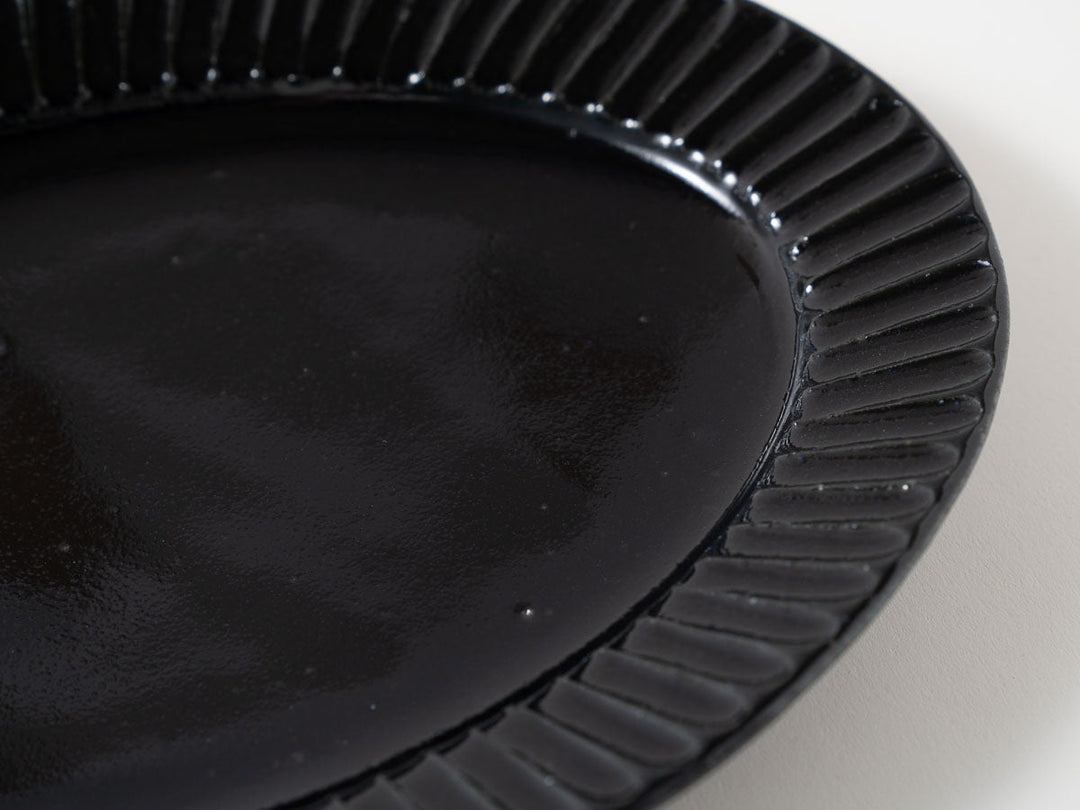 Ruri Glaze Ribbed Oval Plate (Large) - Crafted By Hitoshi Kato