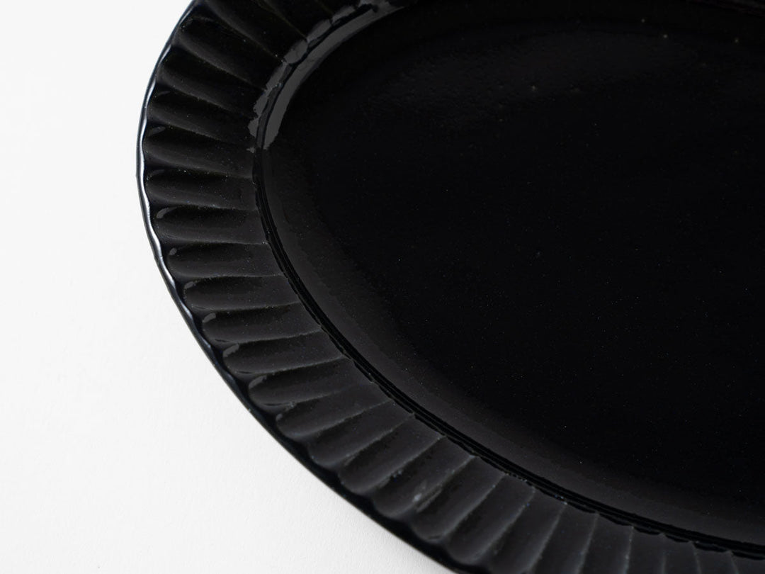 Ruri Glaze Ribbed Oval Plate (Medium) - Crafted By Hitoshi Kato