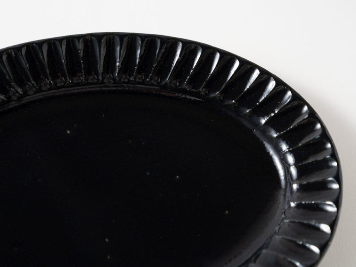 Ruri Glaze Ribbed Oval Plate (Small) - Crafted By Hitoshi Kato