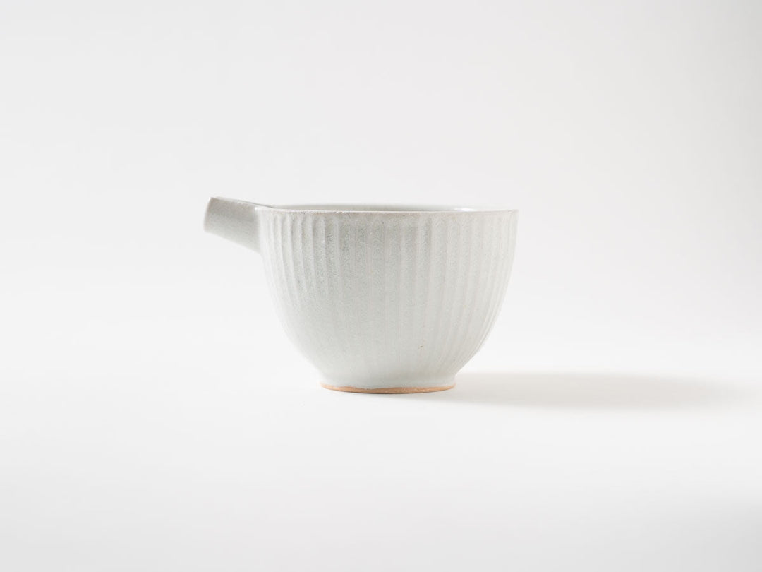 Wood-Fired White Porcelain Ribbed Katakuchi - Crafted By Hitoshi Kato