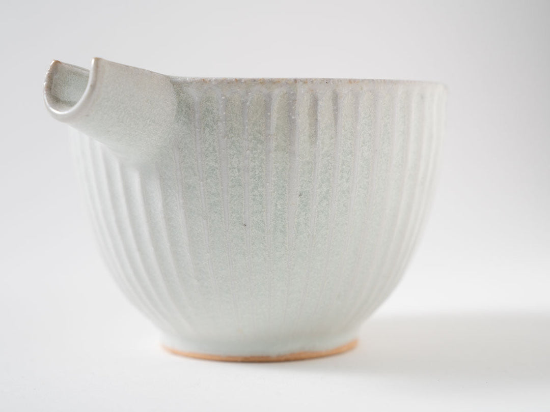 Wood-Fired White Porcelain Ribbed Katakuchi - Crafted By Hitoshi Kato