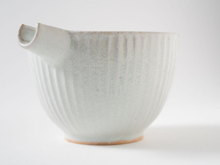 Wood-Fired White Porcelain Ribbed Katakuchi - Crafted By Hitoshi Kato