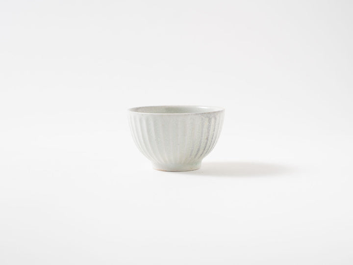 Wood-Fired White Porcelain Ribbed Guinomi Cup - Crafted By Hitoshi Kato