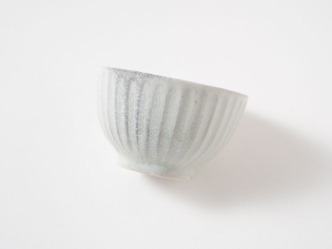 Wood-Fired White Porcelain Ribbed Guinomi Cup - Crafted By Hitoshi Kato