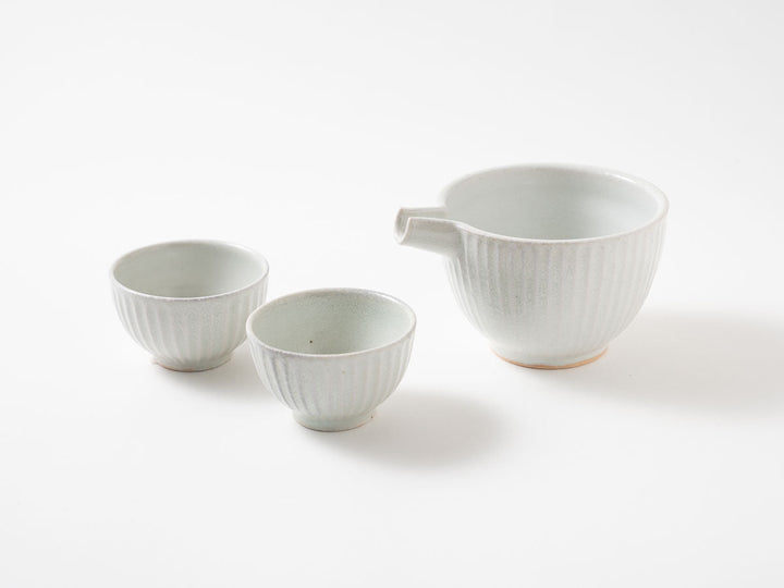 Wood-Fired White Porcelain Ribbed Guinomi Cup - Crafted By Hitoshi Kato