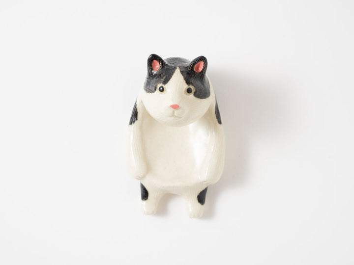 Tuxedo Cat Ladle Rest — Hand-Painted Japanese Pottery by Ryo Makita