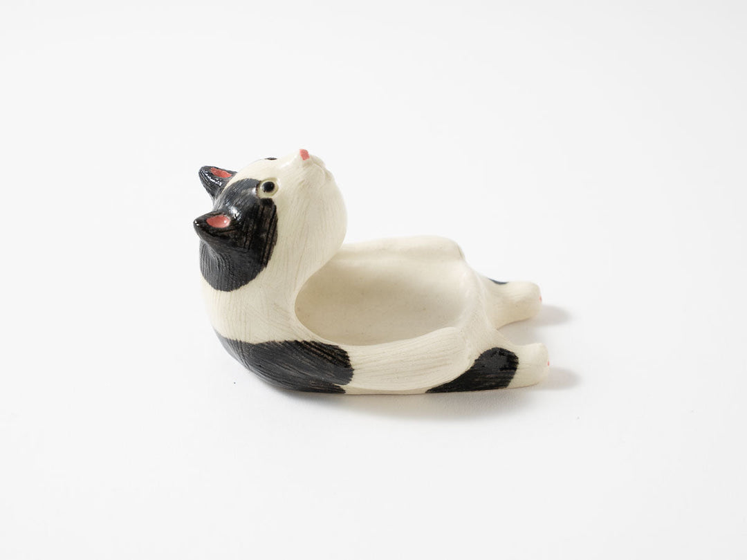 Tuxedo Cat Ladle Rest — Hand-Painted Japanese Pottery by Ryo Makita