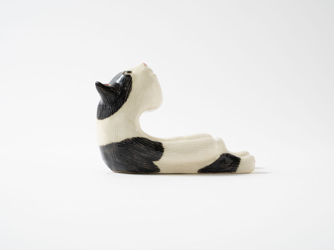 Tuxedo Cat Ladle Rest — Hand-Painted Japanese Pottery by Ryo Makita