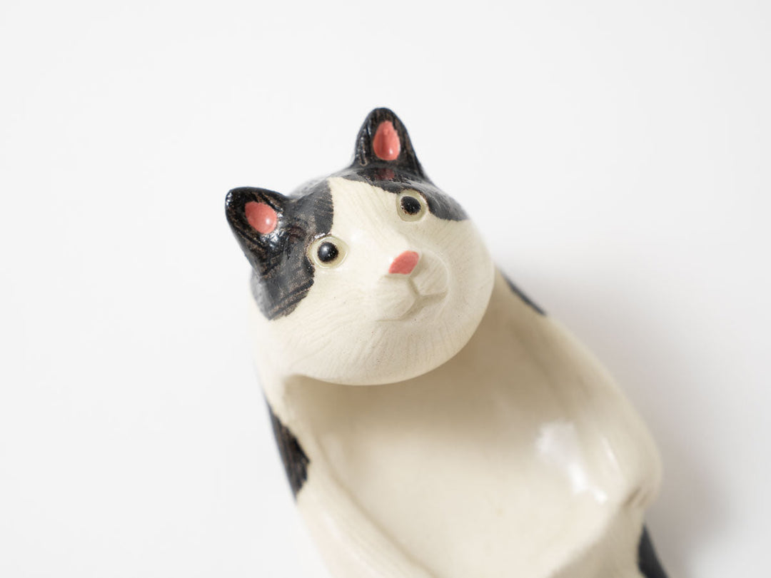 Tuxedo Cat Ladle Rest — Hand-Painted Japanese Pottery by Ryo Makita