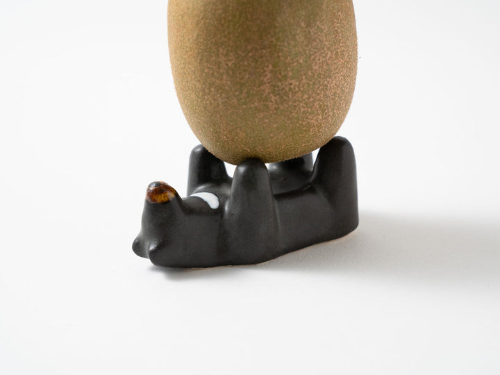 Asian Black Bear Egg Stand — Hand-Painted Japanese Pottery by Ryo Makita