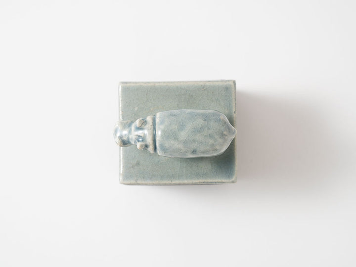 Hippo Cube Object, Blue — Hand-Painted Japanese Pottery by Ryo Makita