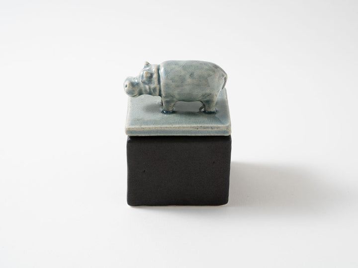 Hippo Cube Object, Blue — Hand-Painted Japanese Pottery by Ryo Makita