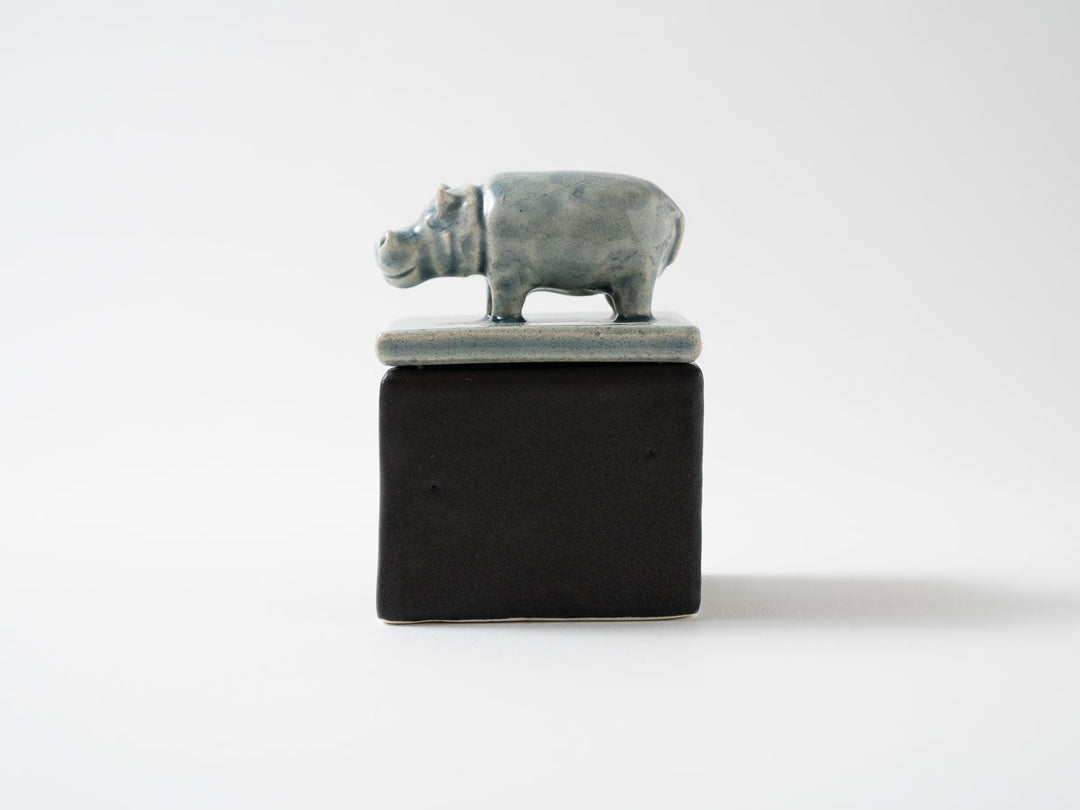 Hippo Cube Object, Blue — Hand-Painted Japanese Pottery by Ryo Makita