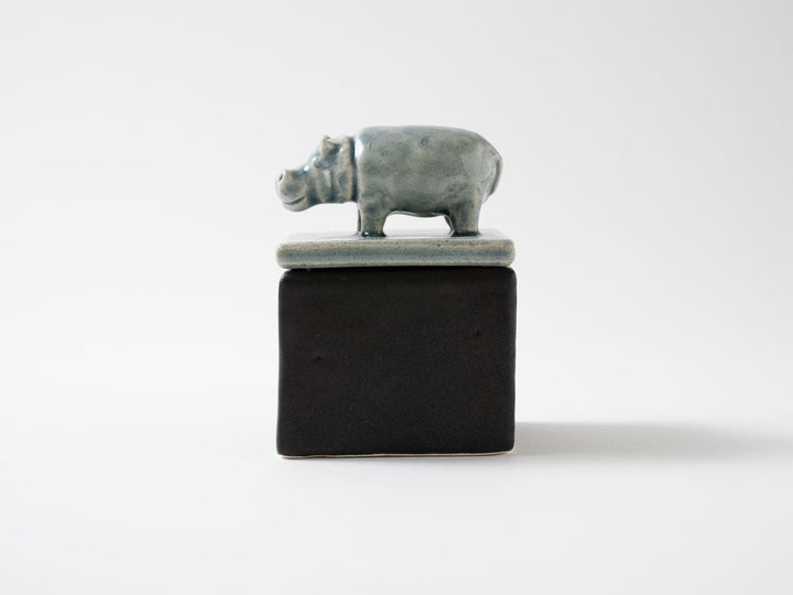 Hippo Cube Object, Blue — Hand-Painted Japanese Pottery by Ryo Makita
