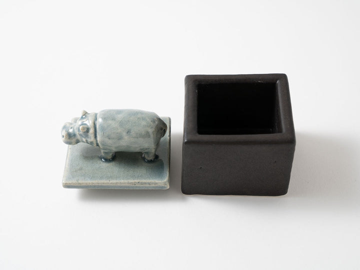 Hippo Cube Object, Blue — Hand-Painted Japanese Pottery by Ryo Makita