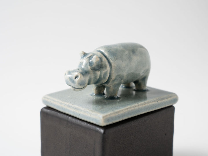 Hippo Cube Object, Blue — Hand-Painted Japanese Pottery by Ryo Makita