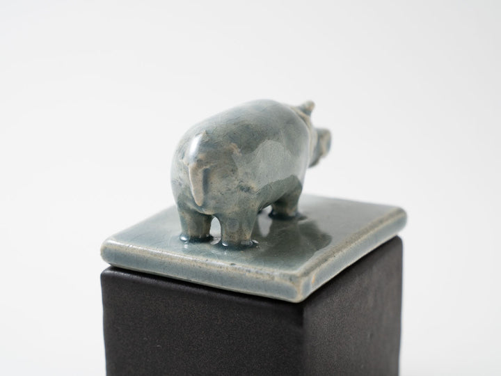 Hippo Cube Object, Blue — Hand-Painted Japanese Pottery by Ryo Makita