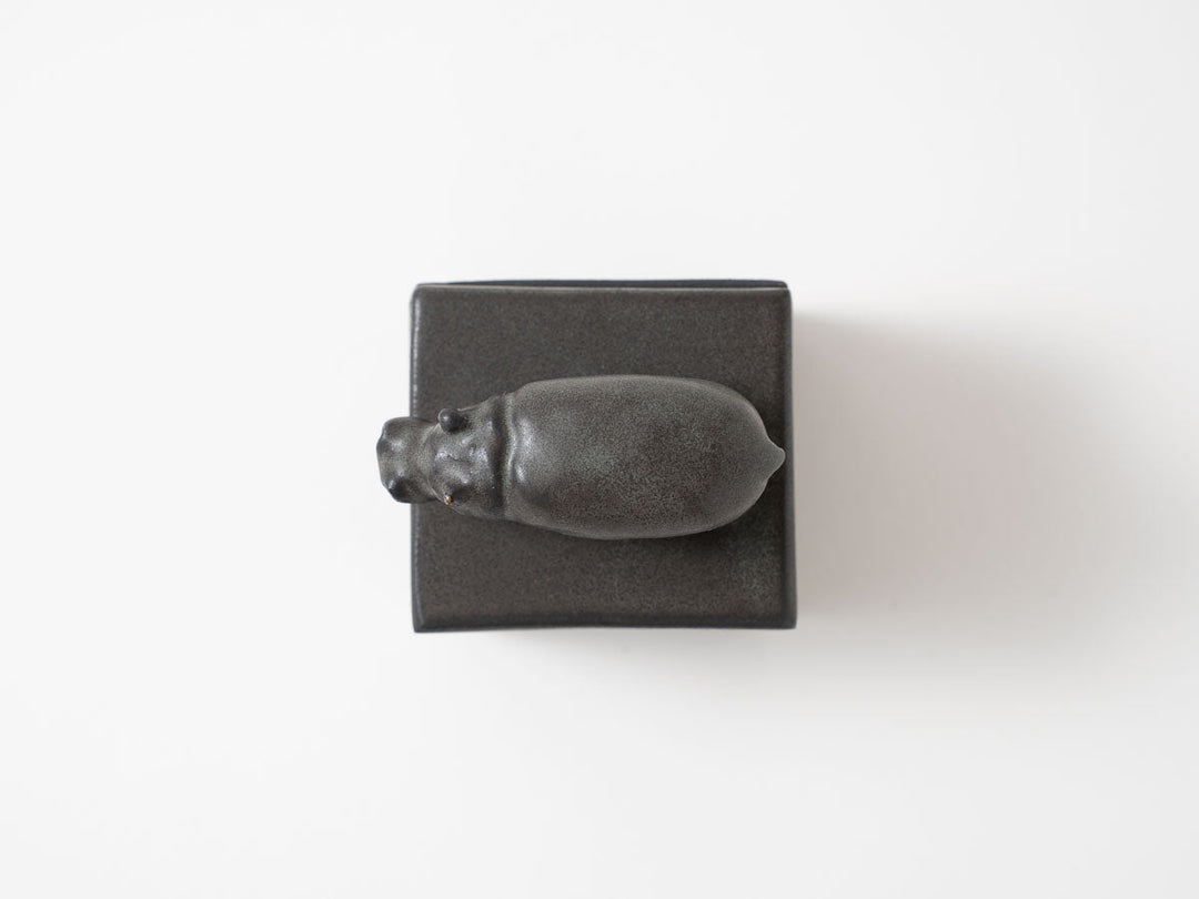 Hippo Cube Object, Black — Hand-Painted Japanese Pottery by Ryo Makita