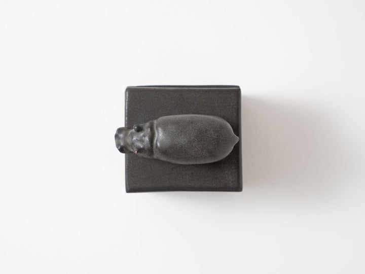 Hippo Cube Object, Black — Hand-Painted Japanese Pottery by Ryo Makita