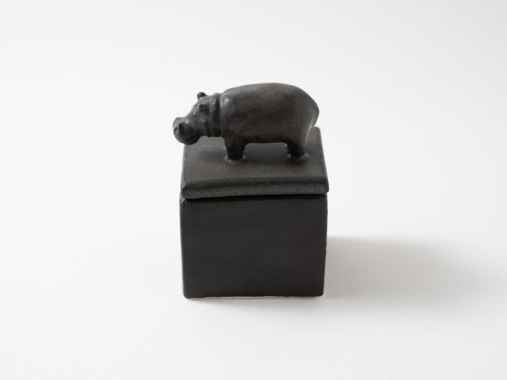 Hippo Cube Object, Black — Hand-Painted Japanese Pottery by Ryo Makita