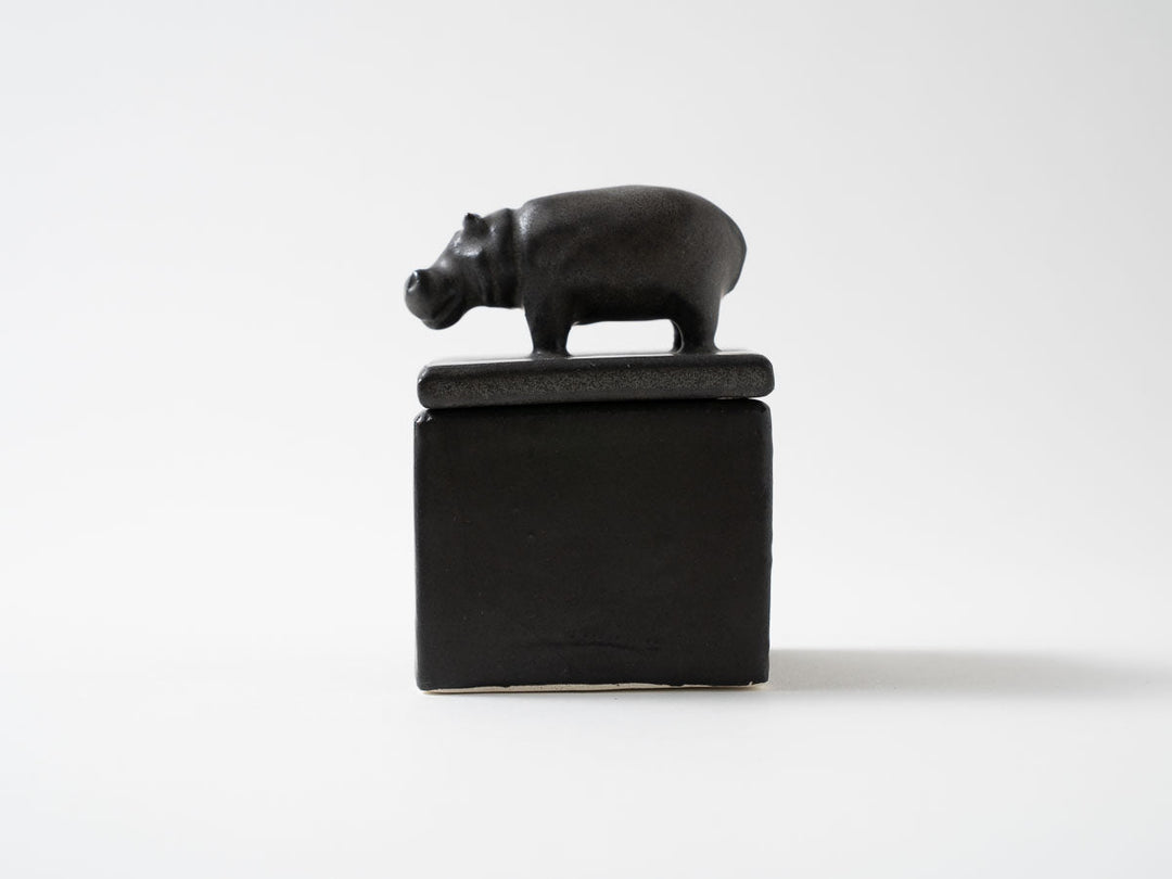 Hippo Cube Object, Black — Hand-Painted Japanese Pottery by Ryo Makita