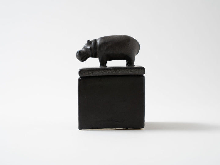 Hippo Cube Object, Black — Hand-Painted Japanese Pottery by Ryo Makita